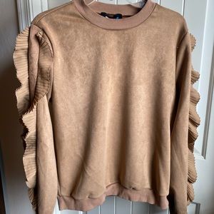 Alice Blue Lace Arm Long Sleeve Tan Sweater Large
